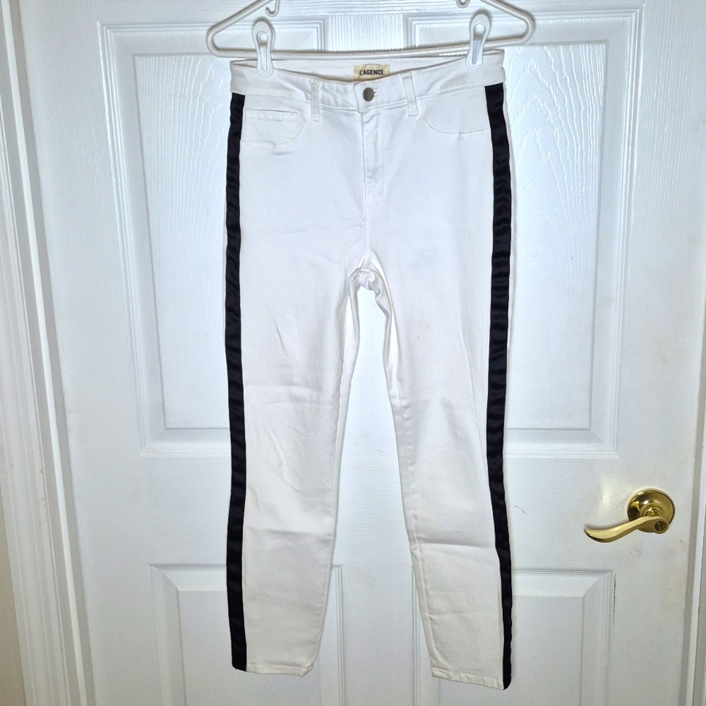 L agance white with black strip skinny jeans size 29